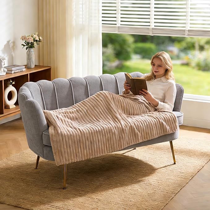 Mlmh &amp Kngwa Chenille Loveseat Sofa 59 2-Seater Couch Settee with Gold Metal Legs Comfy Upholstered Floral Small Sofa for Bedroom Living Room Apartment Light Gray