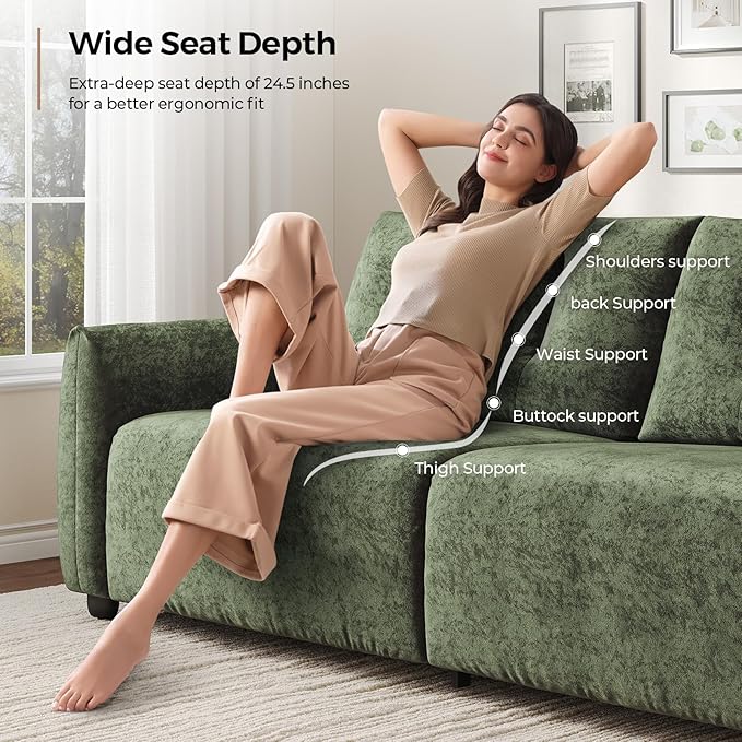 84.5 Inch Loveseat SofaModern Couch and SofaFeather-tip armrest DesignSturdy and Easy InstallationSmall Sofa for Living Room Bedroom Office and ApartmentChenille FabricGreen