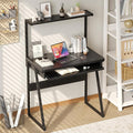 ALISENED 2-Tier Small Computer Desk with Keyboard Tray Compact Laptop Table Workstation Freestanding Ladder Desk Writing Gaming Desk with Storage Hutch for Small Spaces Study Home Office Black