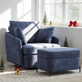Chifee &amp Vingol 40.6 Oversized Swivel Accent Chair with OttomanChenilleNavy