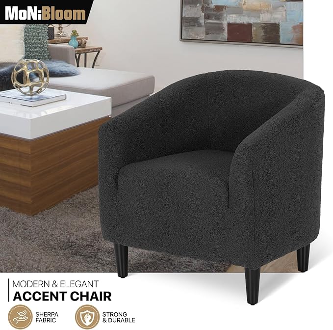MoNiBloom Accent Barrel Chair Boucle Fabric Accent Chair Modern Sherpa Elegant Armchair with Cozy Soft Padded 300lbs Capacity Compact Sofa Chair for Living Room Bedroom Office Black