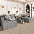 124 U Shaped Cloud Couch Sectional Corduroy Upholstered 4-Seater Cloud Couches for Living Room Deep Seat Modular Boneless Sofa with Lounge Chaise No Assembly Required Light Grey