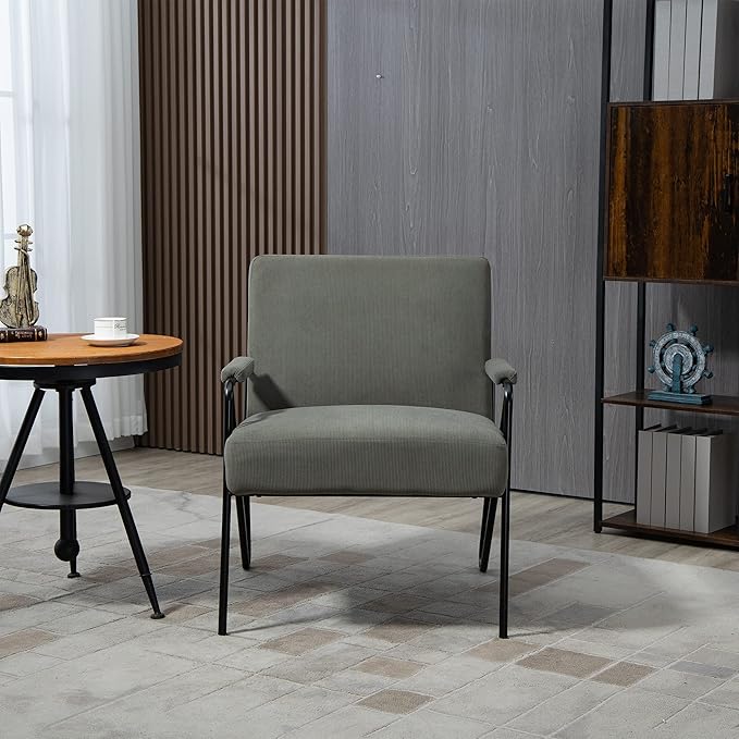 Mid-Century Accent Chair with Upholstered Cushion and Metal Frame Comfy Arm Chair for Living Room Bedroom Office Lime Green