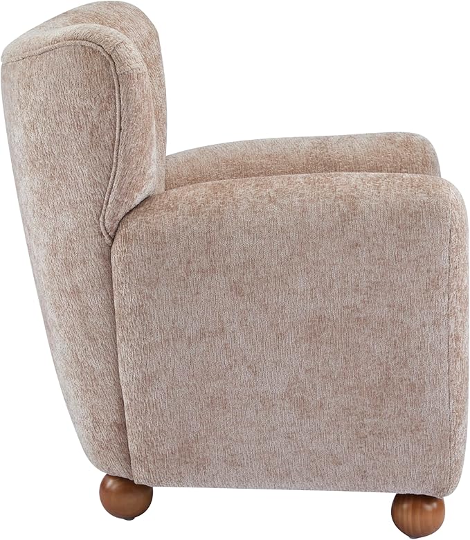 Christopher Knight Home Lindy Wingback Accent Chair Upholstered Armchair with Rounded Wooden Legs Curved Backrest Single Sofa Soft Cushion Seating Comfy Lounge Chair for Living Room Beige Brown