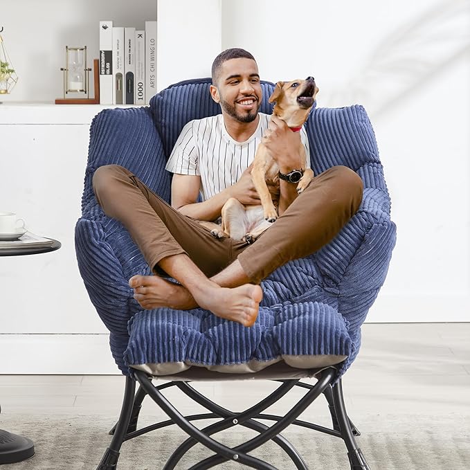 HOMEFUN Lazy Chair with Ottoman Bedroom Chairs for Adults Modern Lounge Accent Chair with Armrests Ergonomic Footrest for Small Spaces Comfy Reading Chair for Living Room Bedroom Office Navy
