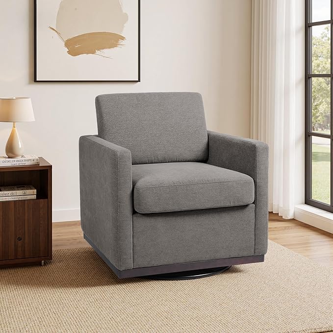 Swivel Accent Chair 360° Swivel Upholstered Club Armchairs for Living Room 31 Wide Square Single Sofa Reading Chair with Deep Seat Metal Swivel Base Chenille Fabric Taupe