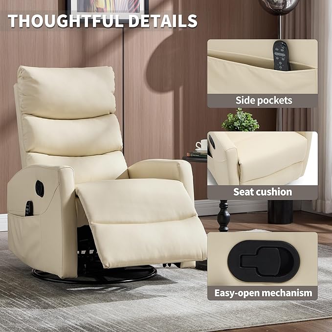 Manual Swivel Rocker Recliner Chair for Adults Overstuffed Reclining Glider Chair for Nursing with Vibration Massage &amp Heat Living Room Rocking Recliner 3-Stage backrest Faux Leather Light Yell