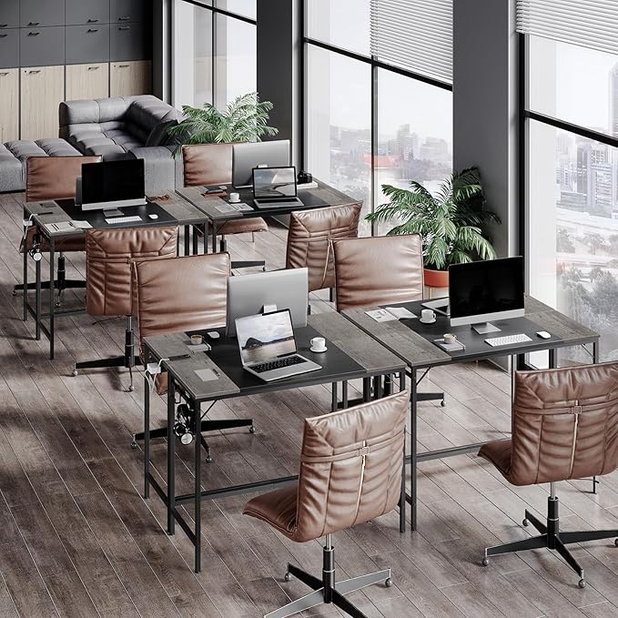 HOOBRO Computer Desk Home Office Desk with Power Outlet Modern Study Writing Desk with 3 Hooks for Study Room Home Office Sturdy and Stable Easy to Assemble Charcoal Gray and Black BC41UDN01