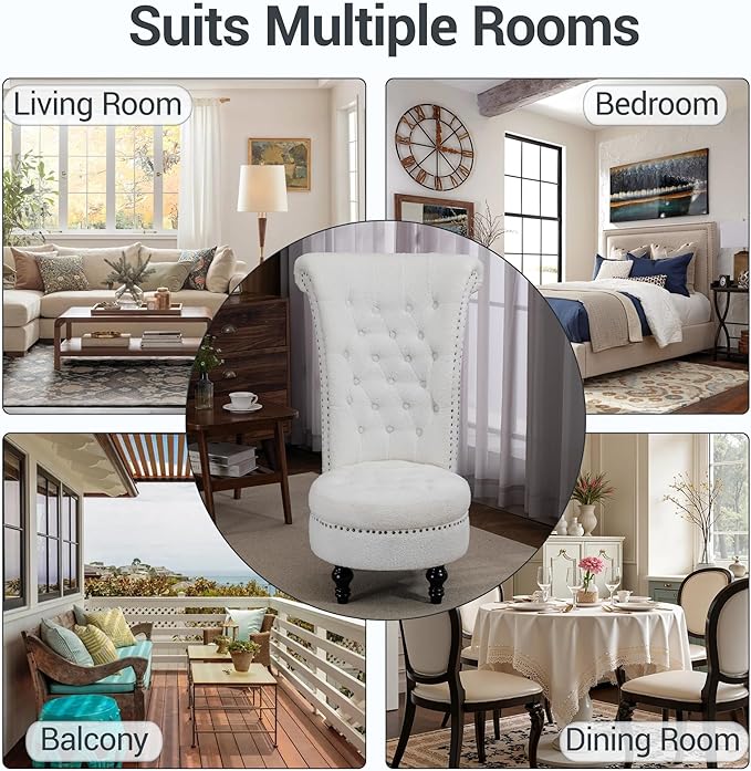 High Back Throne Royal Chair Set of 2 Velvet Armless Accent Chairs with Storage Nailhead Trim Solid Rubberwood Legs for Living Room Bedroom White