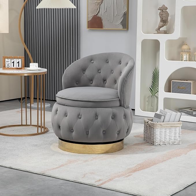 360 Degree Swivel Cuddle Barrel Accent Storage Chairs Round Armchairs with Wide Upholstered Fluffy Velvet Fabric Chair for Living Room Bedroom Office Waiting Rooms