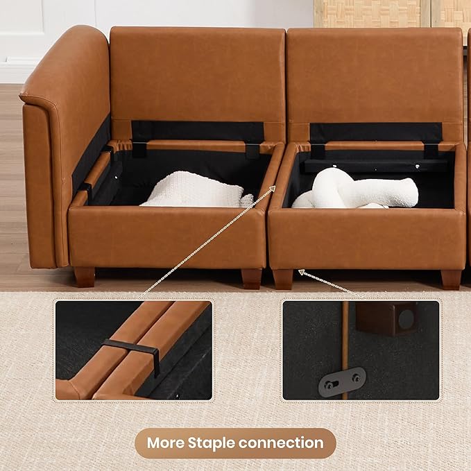 U Shaped Modular Sectional Sofa Cloud Couch with Storage Faux Leather Sectional Couch for Living Room Furniture Apartment(6-Seater B)
