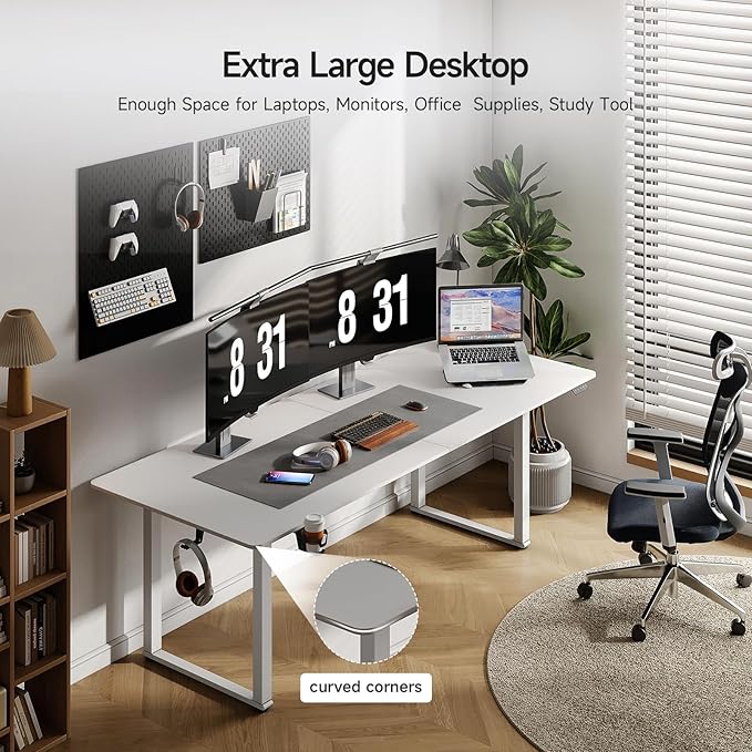 ONBRILL Standing Desk 63x30 Inches Rectangle Stand Up Desk with 4 Legs Dual Motor and Memory Controller Adjustable Height from 28-46 Inches for Home and Computer Workstation White