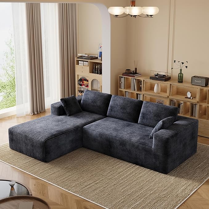 106 Corduroy Sectional Couch Boneless L Shaped Couch with Deep Seat Cloud Foam Sofa with Oversized Chaise Sectional Sofa No Assembly Needed for Living Room