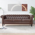 83.66''Chesterfield Sofa Mid Century Modern Tufted Sofas with Rolled Arms and Nailhead 3-Seat Upholstered Leather Sofa Couch with Solid Wood Legs for Living Room Office Dark Brown PU