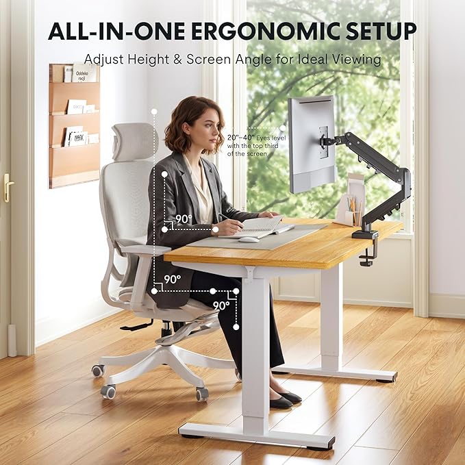 FLEXISPOT EN2 55''x28'' Standing Desk with Monitor Mount Bundle 1 Thick One-Piece Desktop Fully Adjustable Single Monitor Arm with Cable Management Bundle for Home Office Gaming &amp Study Mapl