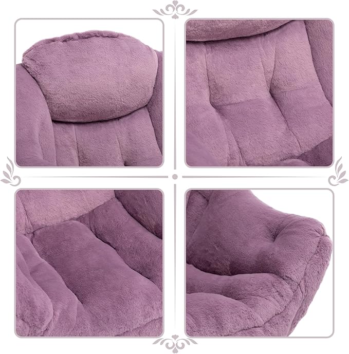 HollyHOME Lazy Chair with Foldable Ottoman Accent Comfy Lounge Armchair and Folding Footrest Stool Leisure Sofa Reading Chair and Footstool for Living Room Bedroom DormFaux Fur Purple