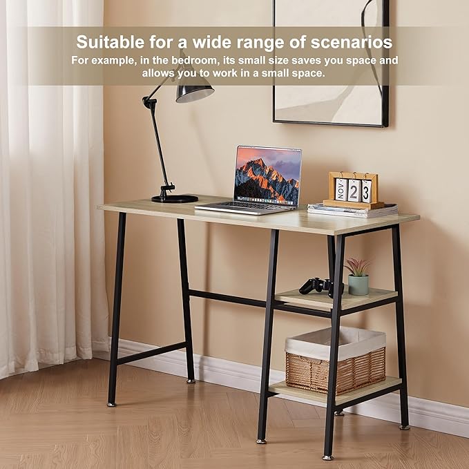 VECELO 43 Inch Computer Home Office Desk Modern Simple Writing Desk with Storage for Bedroom Simple Table Modern Student Study DeskWater Proof Oak+Black Leg