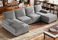 Walsunny Sectional Couches for Living Room Convertible U-Shaped Sofa Couch with Double Chaise 4 Seat Sofa Set Modular Sectional Sofa for Living Room Apartment Bedroom Grey