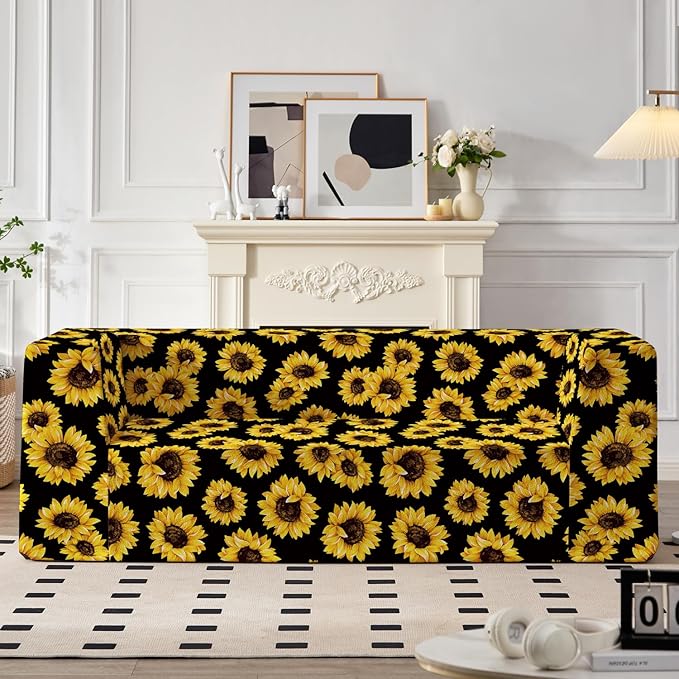 Loveseat Sofa Boneless Couch in a Box with Sunflowers Print Small Couch for Small Spaces High-Resiliency Memory Foam No Assembly Required for Living Room Bedroom Office