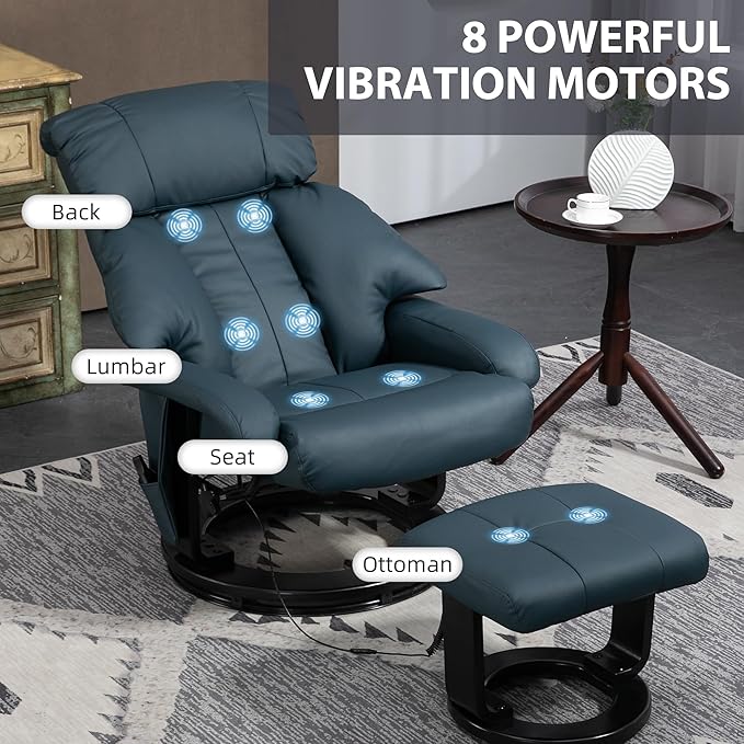 Massage Recliner Chair with Footstool 360° Swivel Recliner with Vibration Massage Gray Upholstery Ideal for Living Room.