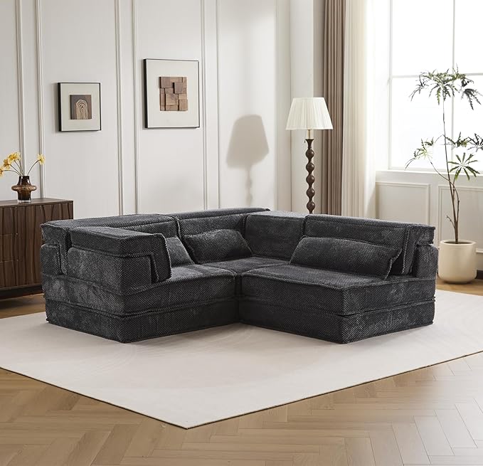KEIKI 2Seat Modular Velvet Sofa Couch with Chaise Memory Foam for Living Room Home Office Style Conscious Homeowners Cozy Warm Perfect for Entertaining Relaxation Classic Refined Design Dark Grey
