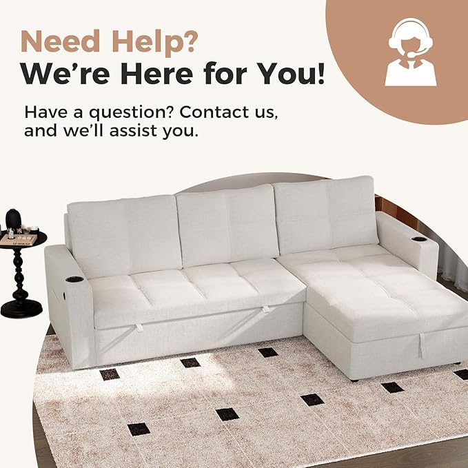 85 inch Large Sleeper Sofa Bed with StorageL Shaped Sectional Couch Bed2 in 1 Pull Out Couches with Convertible ChaiseUSB ChargingCup Holders and Side Pockets Gray