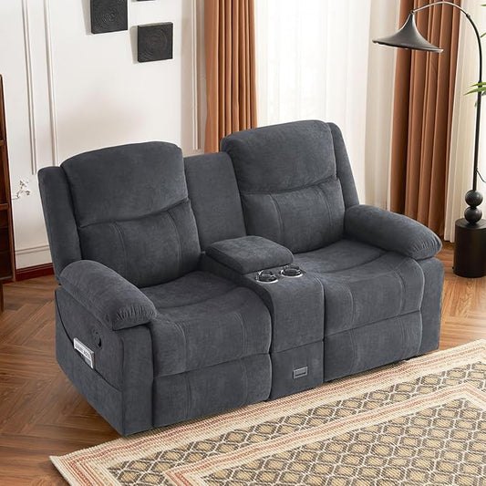 Recliner Sofa Reclining Loveseat Sofa with Massage &amp Heat Reclining Couch with Side Pockets Extra Storage Cup Holders for Living Room