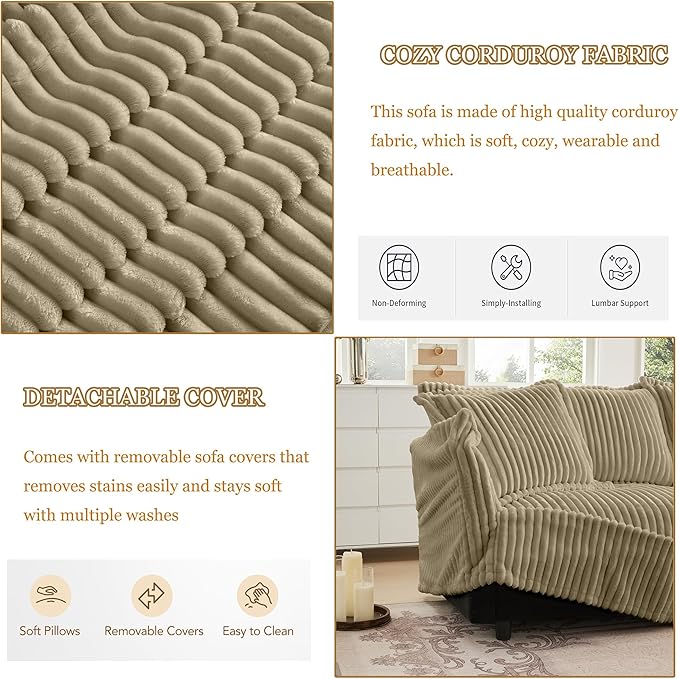 Modular Sectional Couches for Living Room L Shape Couch with 2 Big Pillows and Removable Cover Comfy Cloud Couch Fluffy Deep Seat Long Sofa (Camel 4 Seat + 1 Ottoman)