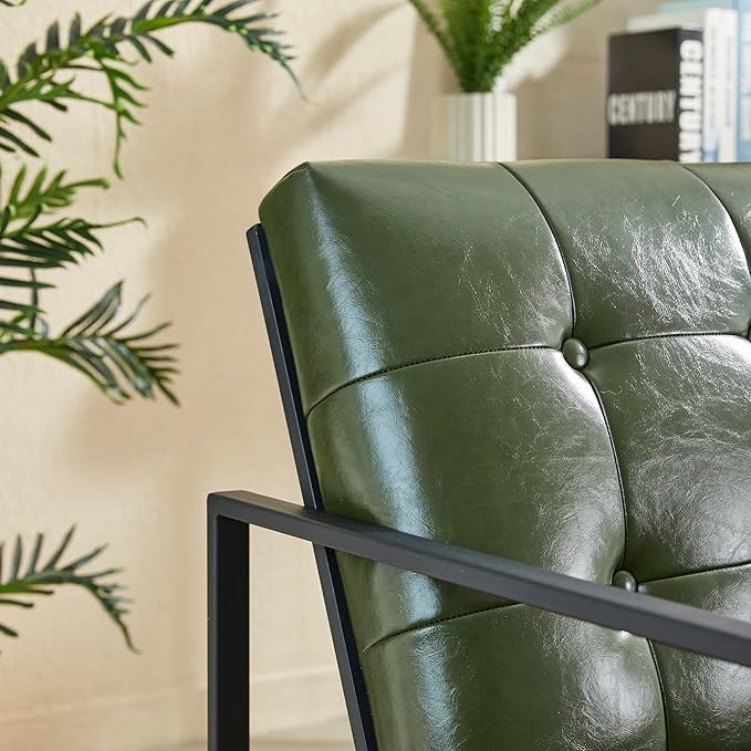Glitzhome Mid Century Green Accent Chair Modern Living Room Armchairs with Durable Metal FramePU Leather Cushioned Reading Armchairs for Living Room Bedroom Home Office Green