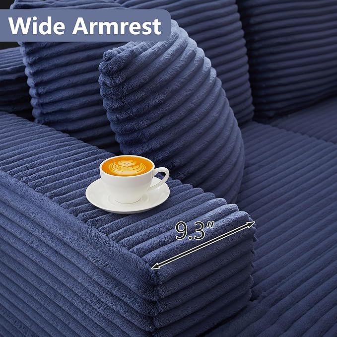GNIXUU Cloud Sectional Couch with L-Shape Chaise Modern Modular Sofa with Deep Seat Comfy Corduroy Boneless Couches for Living Room Bedroom Apartments No Assembly Required Blue