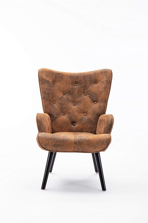 Accent Chair Living Room/Bed Room Modern Leisure Chair Coffee Color Microfiber Fabric