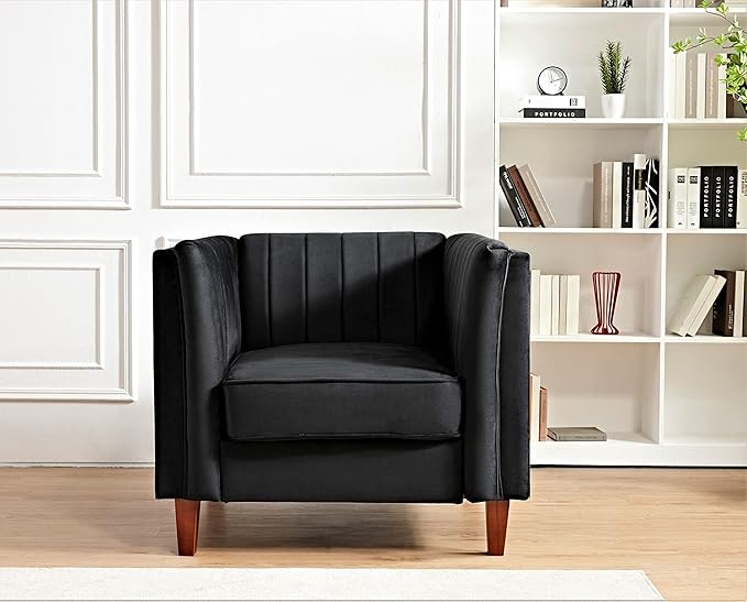 Container Furniture Modern Luxury Velvet Chair for Living Room with High Density Foam Soft Fabric Upholstery Removable Cushions and Solid Wood Legs 36.6'' Wide Armchair Black