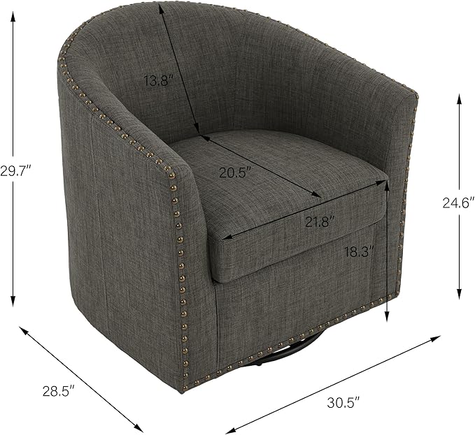 Swivel Barrel Accent Chair Modern Round Small Reading Armchair for Living Room Bedroom (Grey Set of 1)