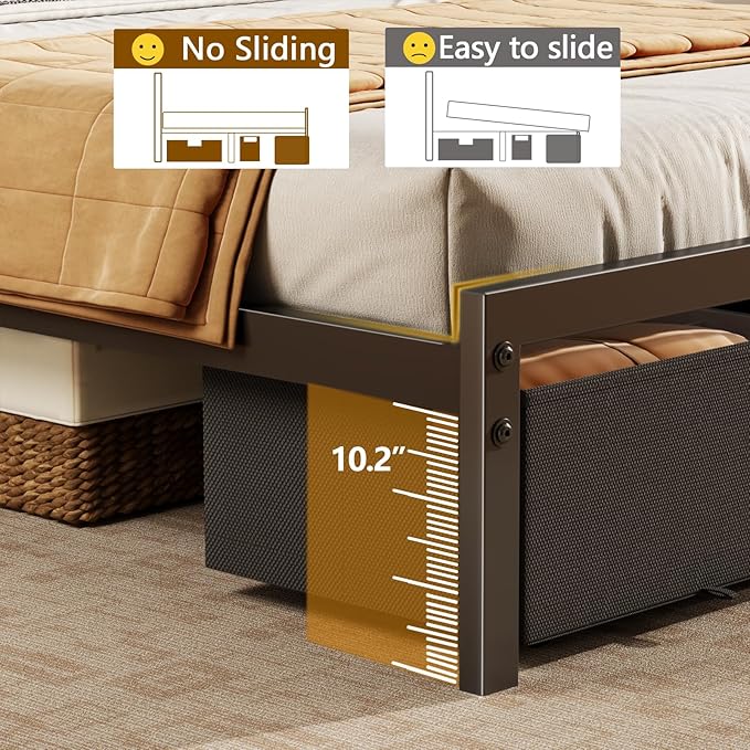 Furnulem Twin Bed Frame with 2 Storage Drawers &amp Charging Station Twin Platform Bed Frame with Headboard &amp LED Lights No Box Spring Needed All in One Easy to Install Noise Free (800 lbs C