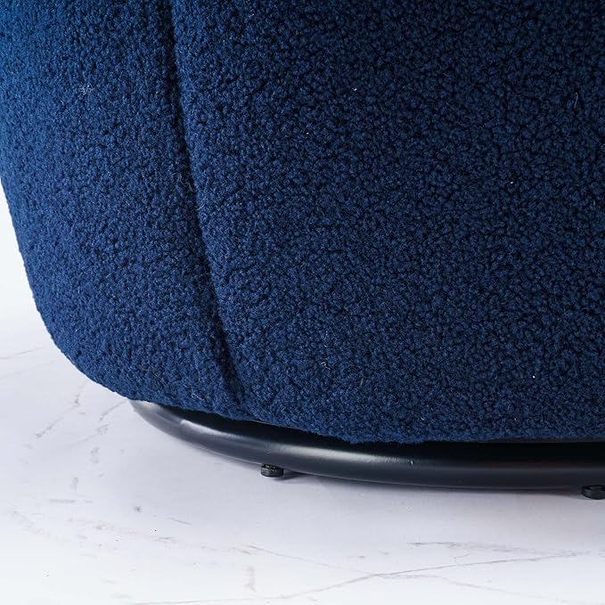 Swivel Barrel Chair with Foam FilledSwivel Accent ChairComfy Backrest Teddy Round Swivel Chair for Living Room (Dark Blue)