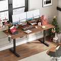 ONBRILL Standing Desk with 2 Adjustable Monitor Shelves 71 x 24 Inches Electric Stand Up Desk with Memory Controller and Adjustable Height from 28-46 inches for Computer Workstations Walnut