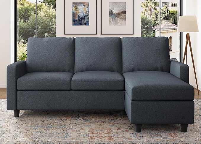 HONBAY Convertible Sectional Sofa Couch L Shaped Couch with Reversible Chaise Mid Dark Grey
