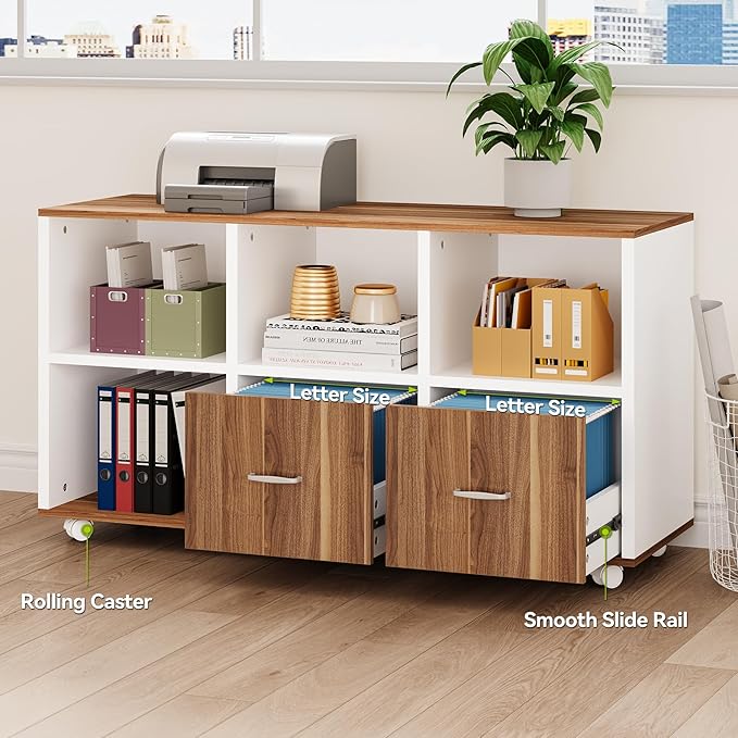 LITTLE TREE 63 Office Desk and 47 File Drawer Cabinet Large Computer Desk Study Writing Desk Workstation for Home Office