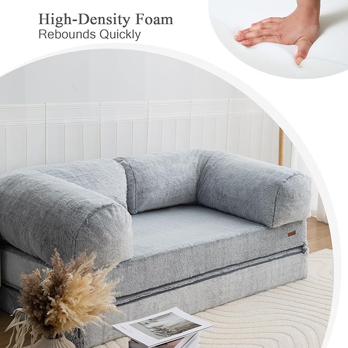 COMAX Folding Sofa Bed Queen Foldable Couch Bed Fold Out Futon Chair Sleeper for Adults Convertible Floor Mattress Sofa for Bedrooom Living Room Snow Light Grey