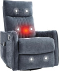 PELUMY 360 Swivel Rocking Recliner Chair for Adults Nursery Rocking Chair with Heat and Massage Glider Reclining Chair for Small Space Living Room Bedroom (Chenille Blue Grey)