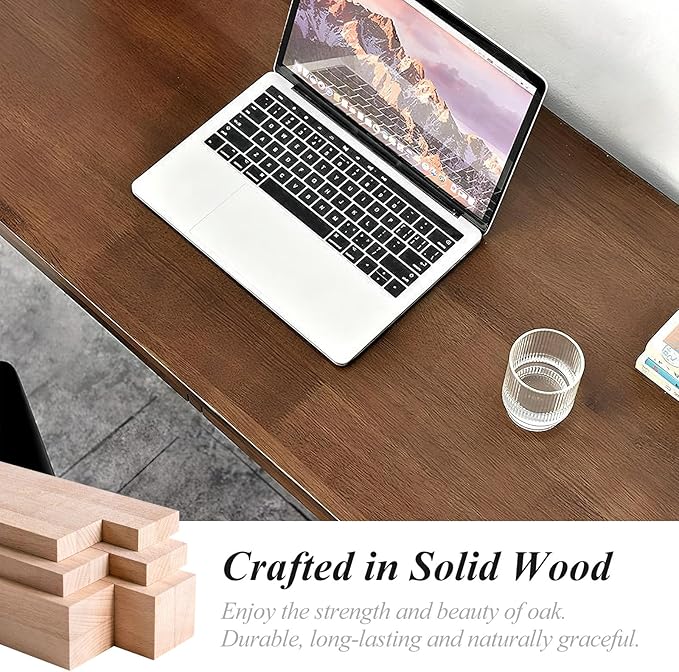Solid Wood Computer Desk with Drawers Modern Writing Desk for Home Office Mid Century Modern Desk Oak Study Table 35.4x19.9x29.5 inches (Single Drawer) Walnut