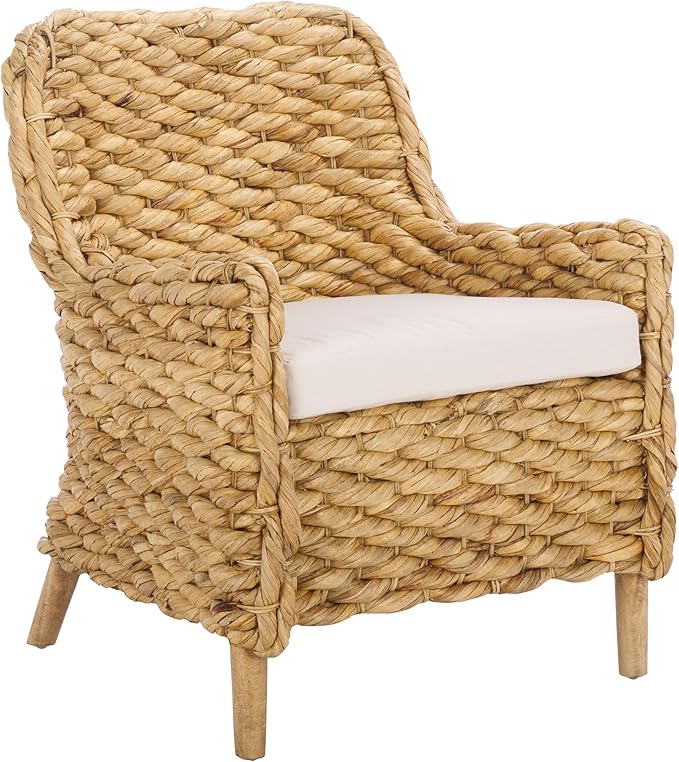 SAFAVIEH Home Collection Purrl Tropical Coastal Natural Solid Wood Hyacinth Accent Chair with Cushion (Fully Assembled)