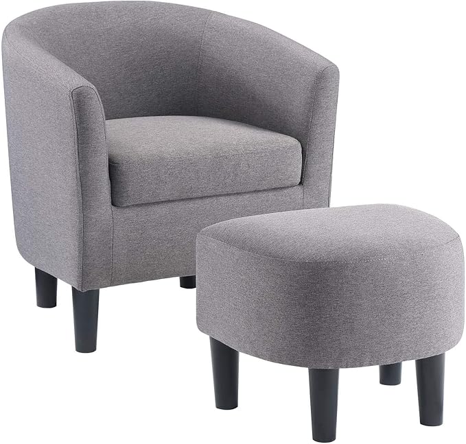 Convenience Concepts Take a Seat Churchill Accent Chair with Ottoman Cement Gray Fabric