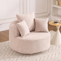 40” Beige Round Swivel Chair with 3 Pillows &amp Thick Cushion Oversized 360° Swivel Accent Chair Modern Boucle Armchair for Nursery Living Room Bedroom Club