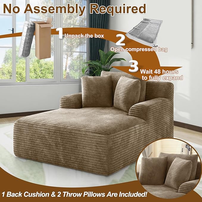 Avenix 66 Boneless Oversized Chaise Lounge Chair IndoorBoneless Chaise Lounge Oversized Reading ChairsComfy Chaise Lounge Corduroy Oversized ChairCloud Boneless Couch Sleeper Sofa Chaise BedBrown