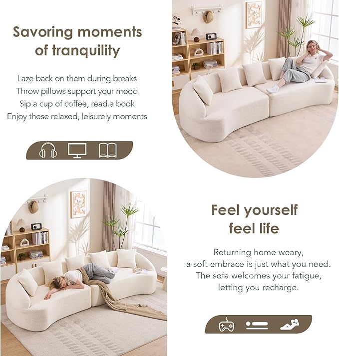 Oversized Sectional Sofa for Living Room 110 Modern Luxury Chenille 5-Seater Extra Deep &amp Wide Seat Curved Cloud Couch with 5 Throw Pillows No Assembly Needed Cream White