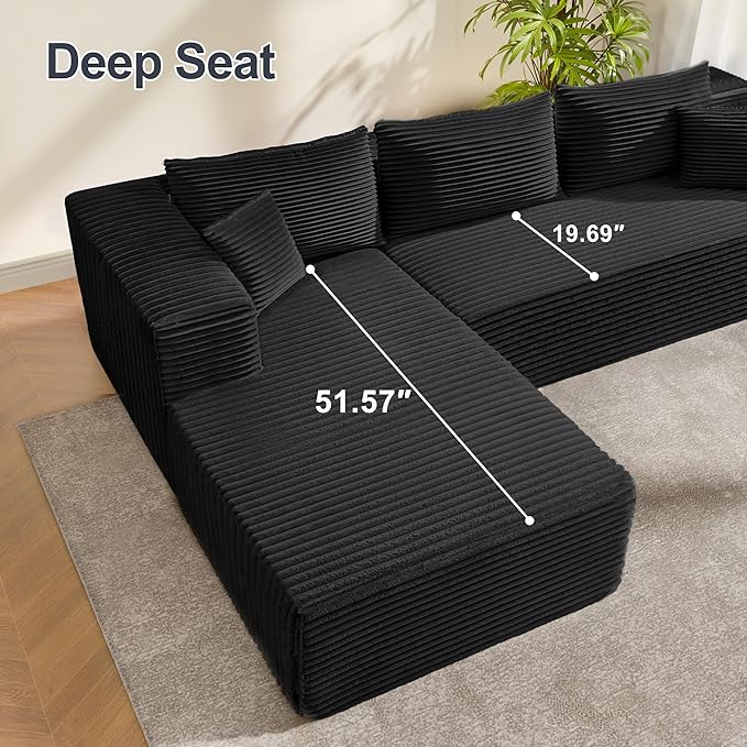 104 Sectional Couches for Living Room Modular Sectional Sofa with Deep Seat L-Shape Couch with Chaise Cloud Couch for Living Room Bedroom No Assembly Required (Black Left Facing Chaise)