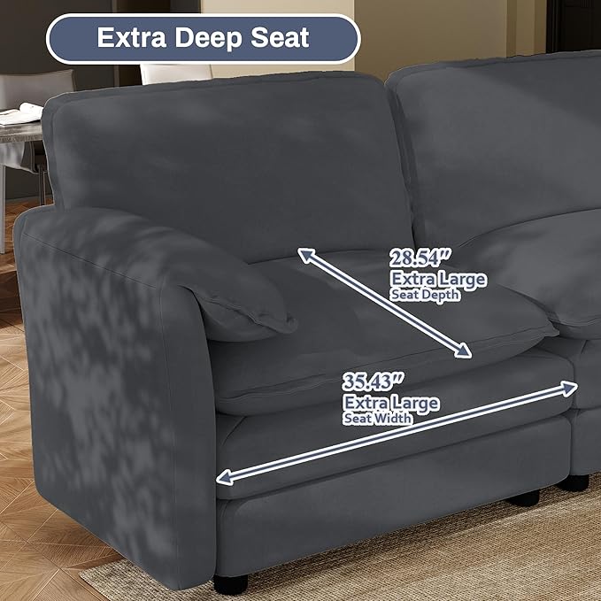 Cloud Couch Modular Sectional Sofa 150 Oversized U Shape Comfy Sectional Couches for Living Room 4 Seater Modern Chenille Deep Seat Cloud Sofa with 2 Ottoman and Memory Foam Grey