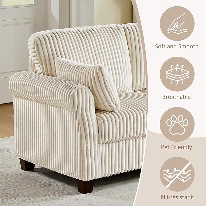 90.6 V-Shaped Modular Sectional Sofa Couch Corduroy Corner Couches with Storage Ottoman 6-Seat Upholstered Oversized Couch Modern Sofa for Living Room Bedroom Apartment Office (Beige)