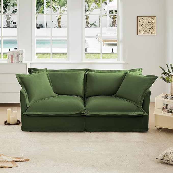 Aoowow Oversized Modular Sectional Sofa 83.4” Chenille Loveseat Sofa Comfy 2-Seat Sofa Couch Upholstered Deep Seat Couches with Big Toss Pillows for Living Room Apartment OfficeGreen-Chenille